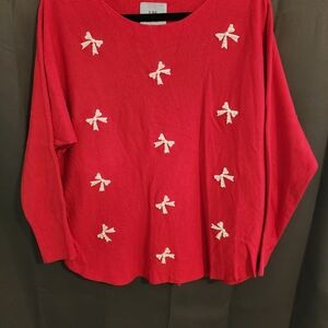 LIV Milano Red Sweater with Bow Accents Sz. L